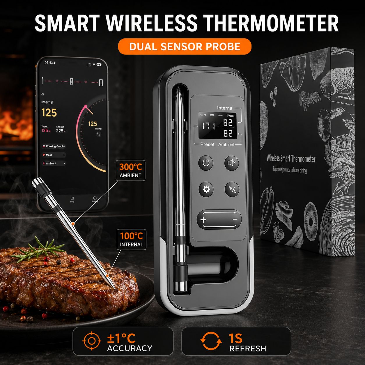 Meat Thermometer - Termometer Daging Bluetooth Nirkabel dengan Aplikasi